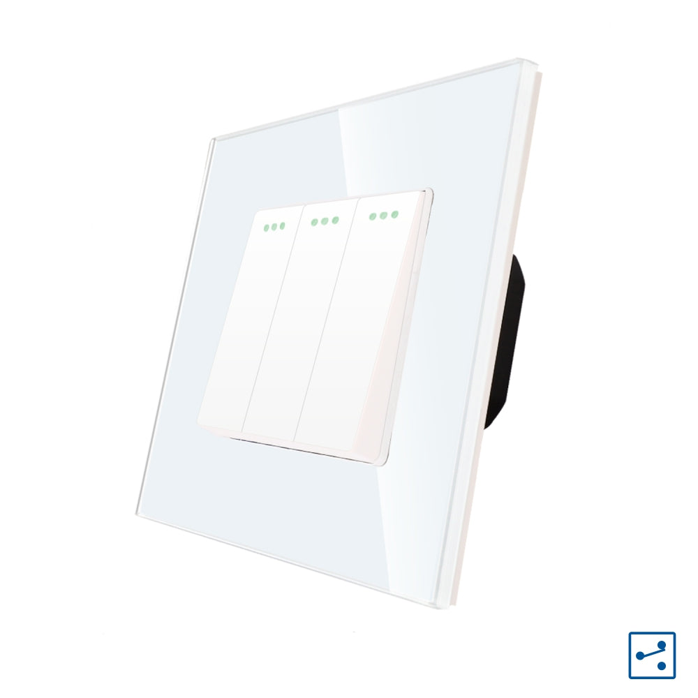 Intrerupator Alb Triplu Cap Scara Mecanic cu Rama din Sticla