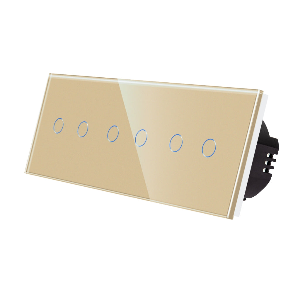 Intrerupator Auriu Dublu + Dublu + Dublu cu Touch din Sticla