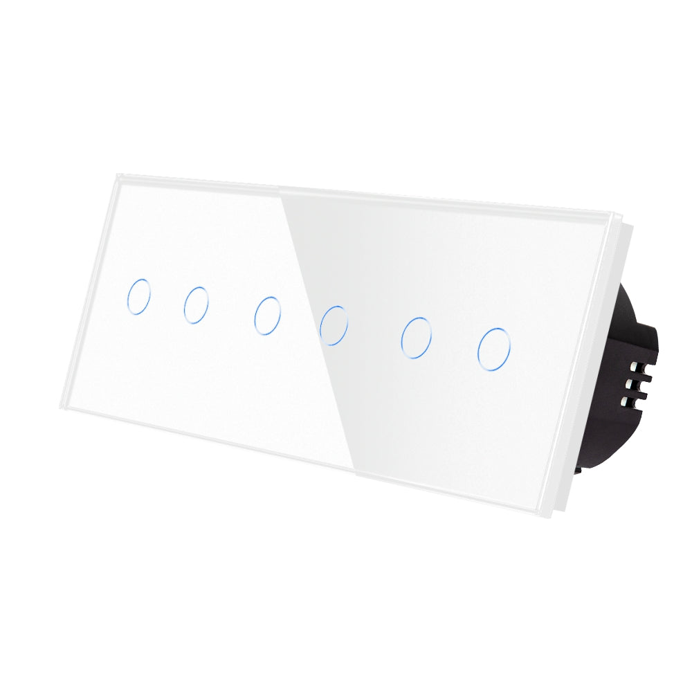 Intrerupator Alb Dublu + Dublu + Dublu cu Touch din Sticla