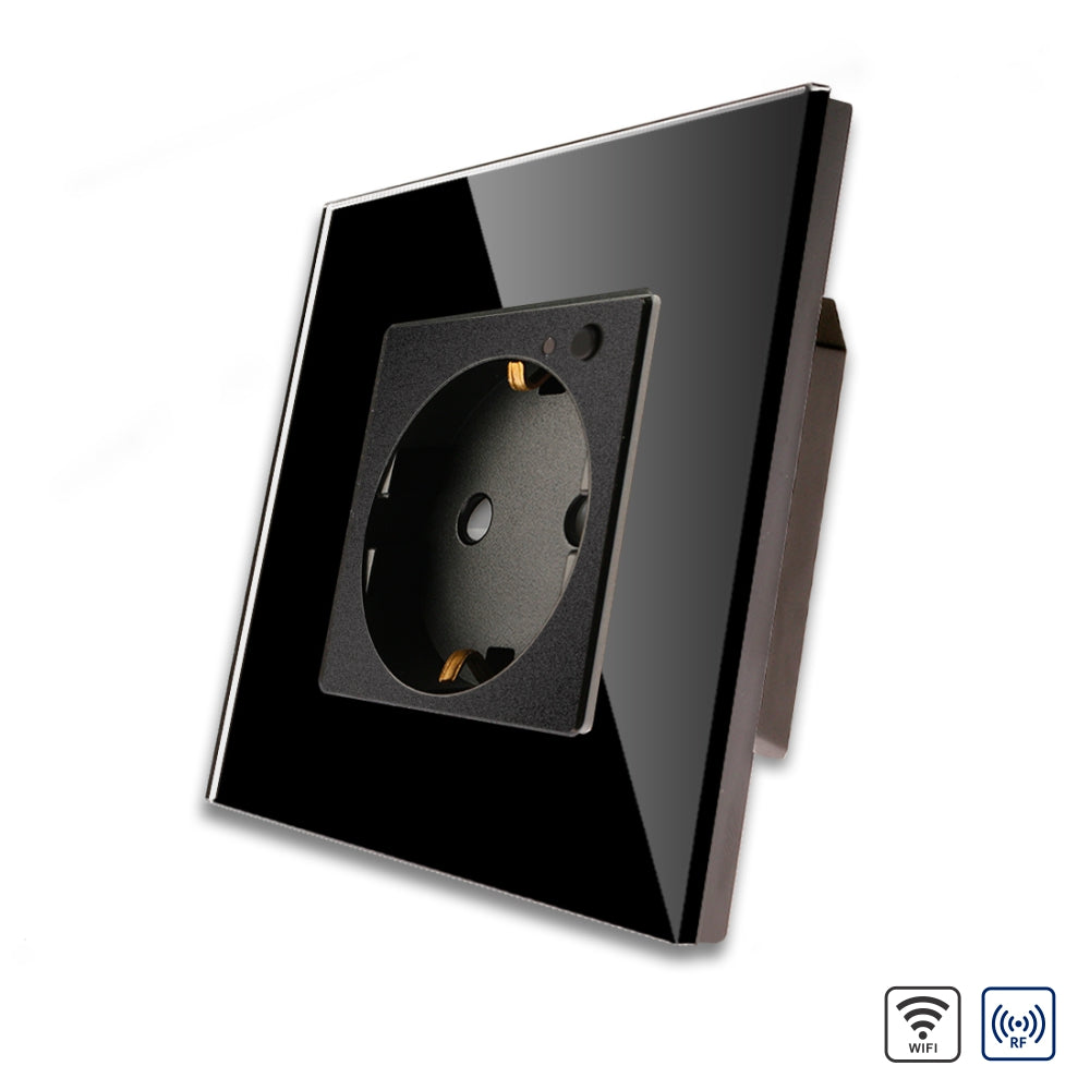Priza Simpla Wi-Fi cu Rama din Sticla Neagra, RF433