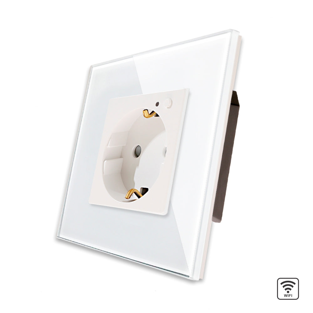 Priza Simpla Wi-Fi cu Monitorizare Consum si Rama din Sticla Alba