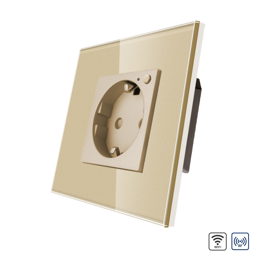 Priza Simpla Wi-Fi cu Rama din Sticla Aurie, RF433