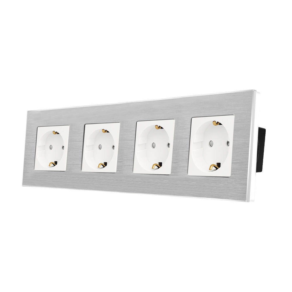 Priza Cvadrupla cu Rama din aluminiu Alba
