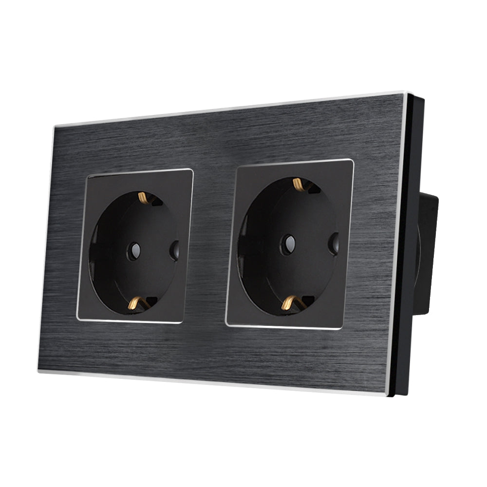 Priza Dubla cu Rama din aluminiu Neagra
