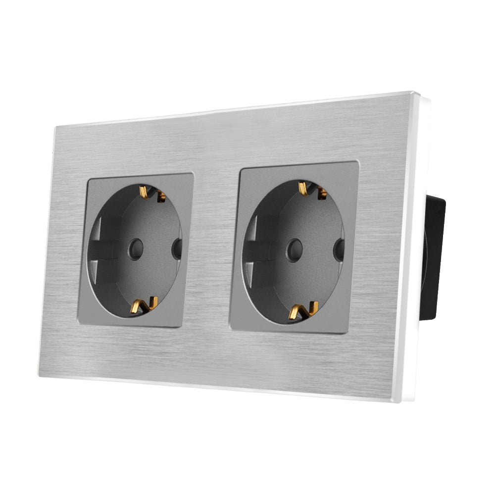 Priza Dubla cu Rama din aluminiu Gri