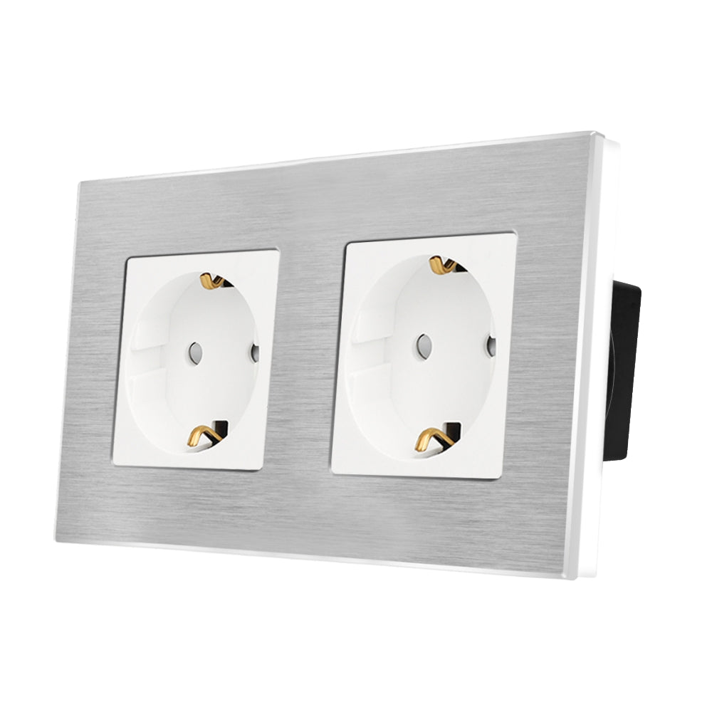 Priza Dubla cu Rama din aluminiu Alba