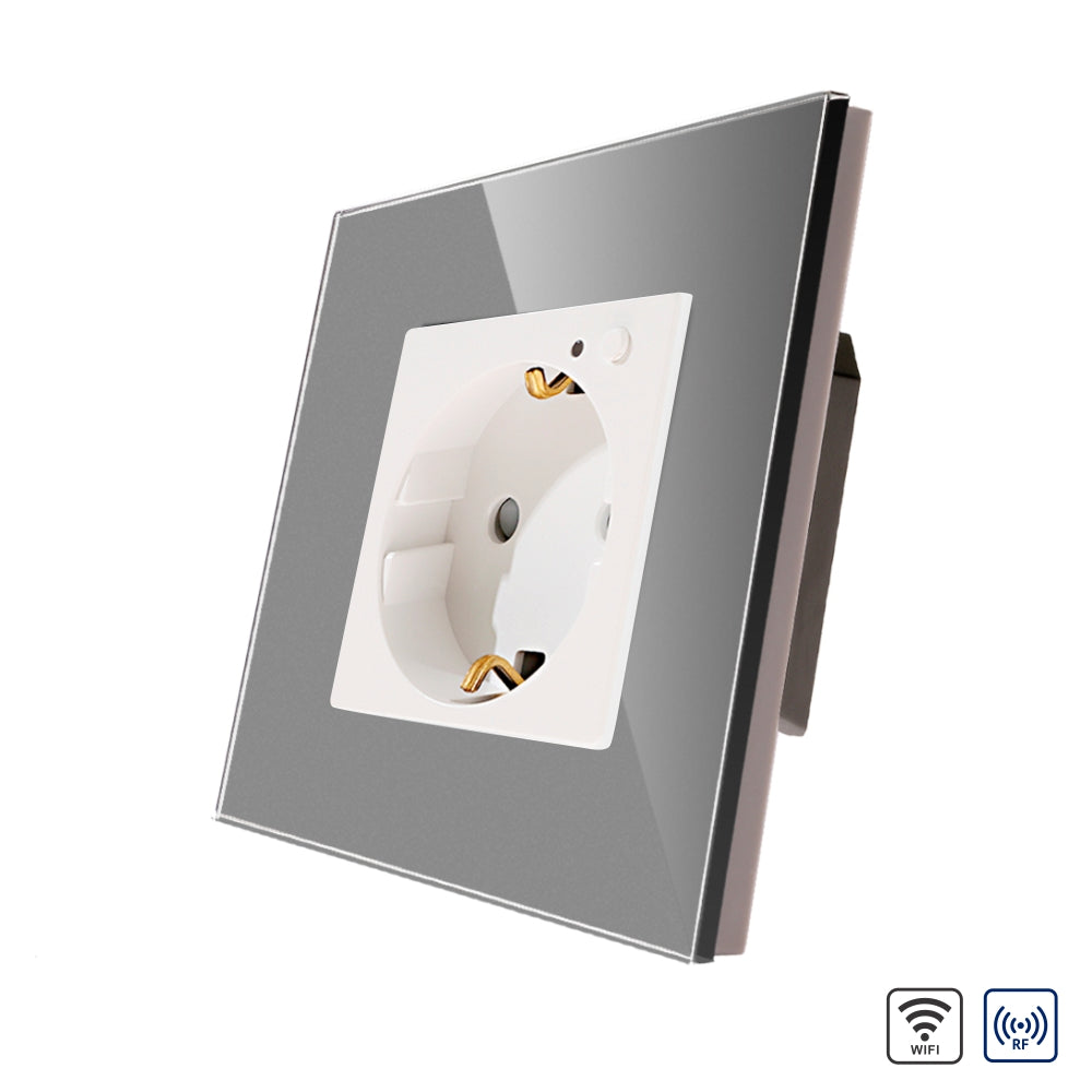 Priza Simpla Wi-Fi cu Rama din Sticla Gri, RF433