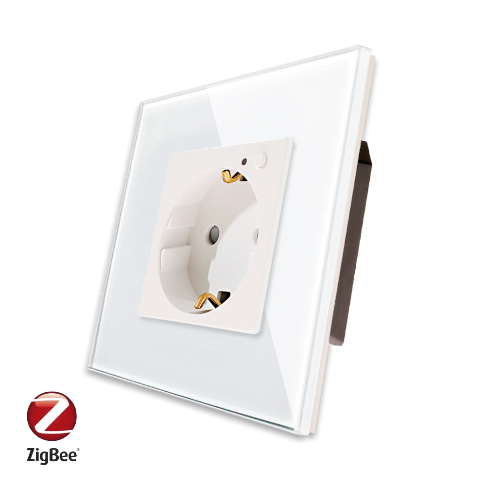 Priza cu Rama din Sticla Alba Smart Protocol Zigbee