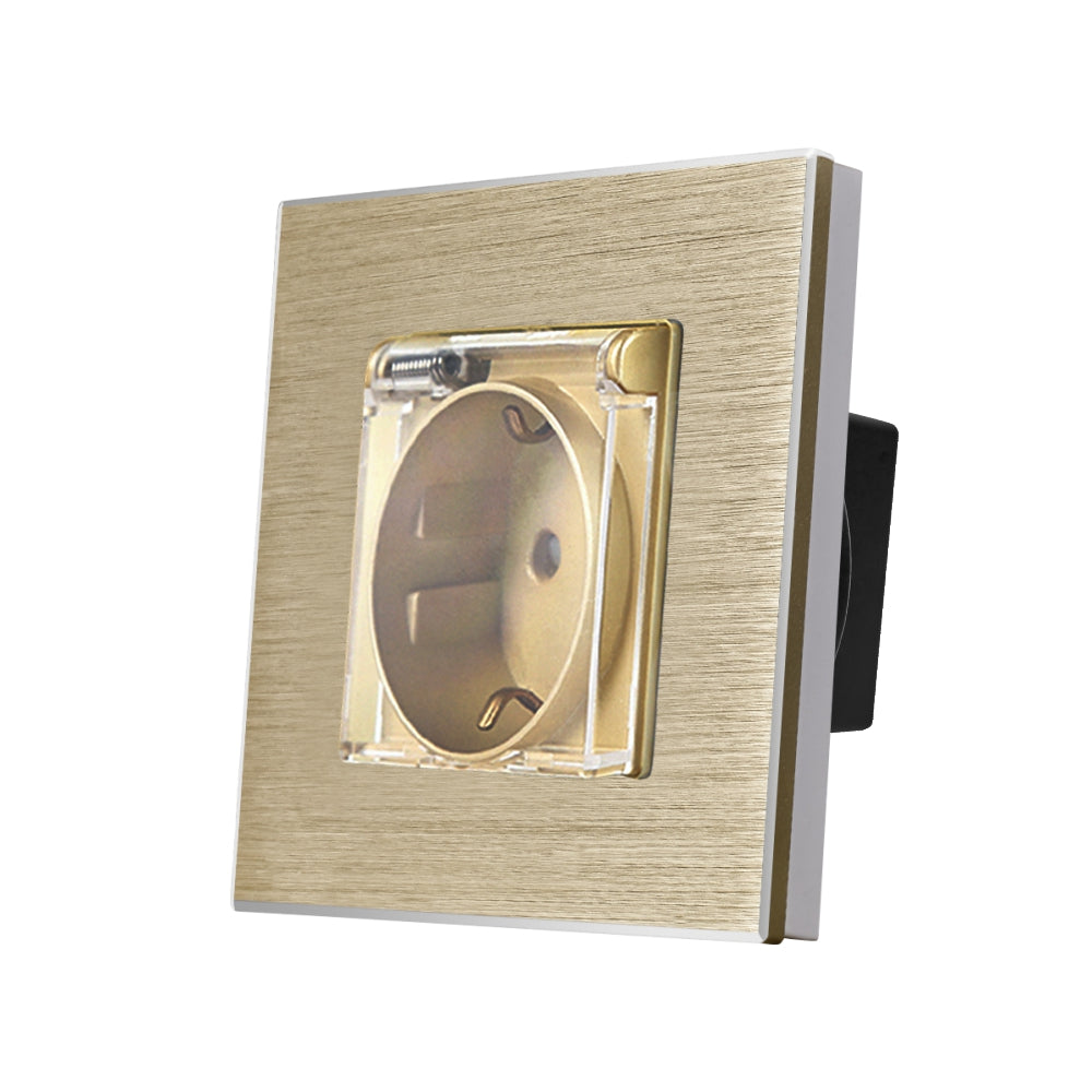 Priza Simpla cu Capac de Protectie si Rama din aluminiu Aurie