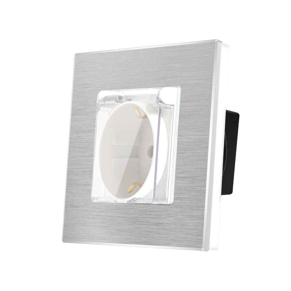 Priza Simpla cu Capac de Protectie si Rama din aluminiu Alba