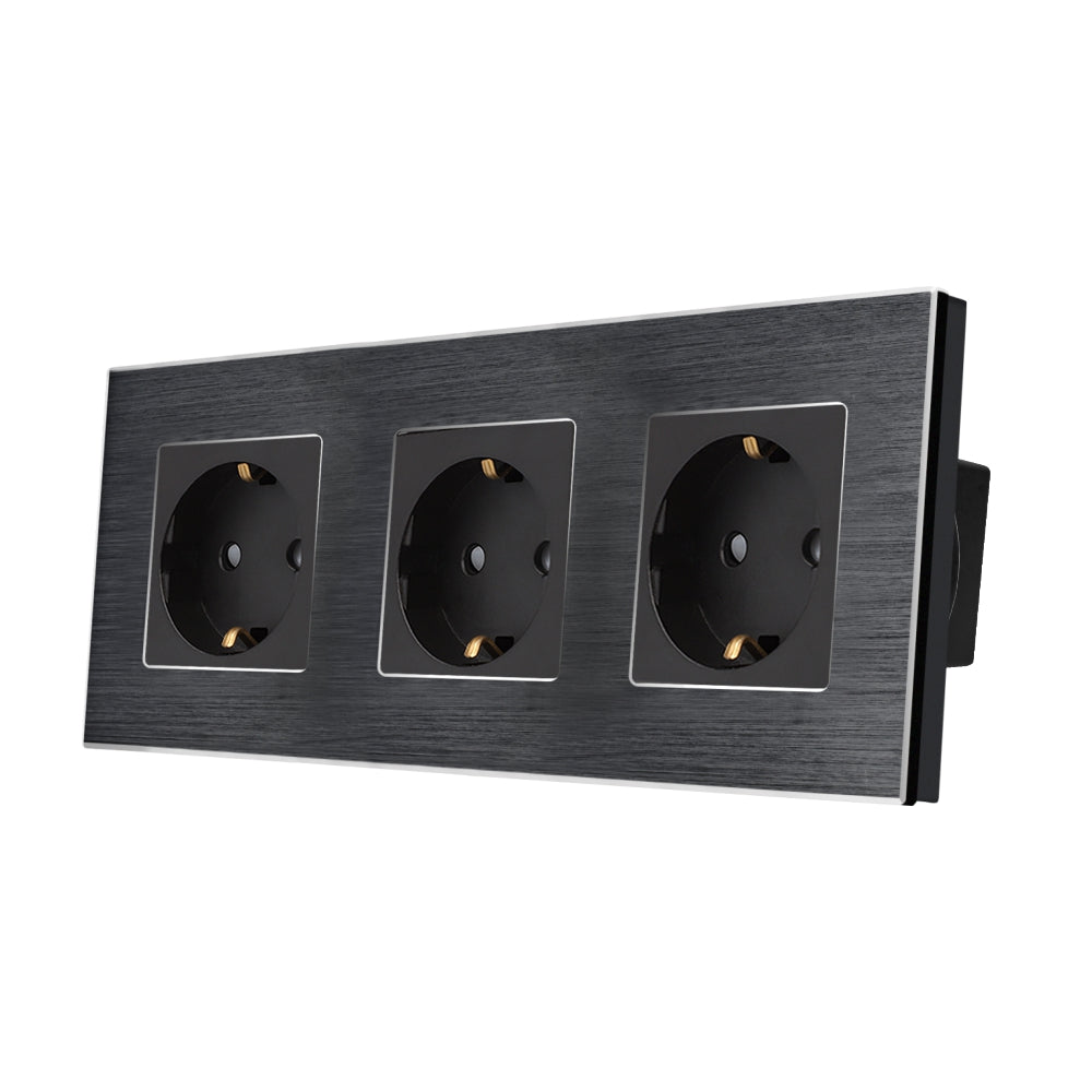 Priza Tripla cu Rama din aluminiu Neagra