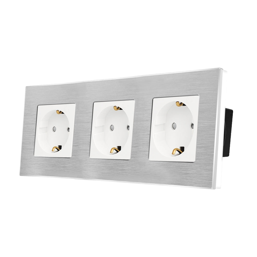 Priza Tripla cu Rama din aluminiu Alba