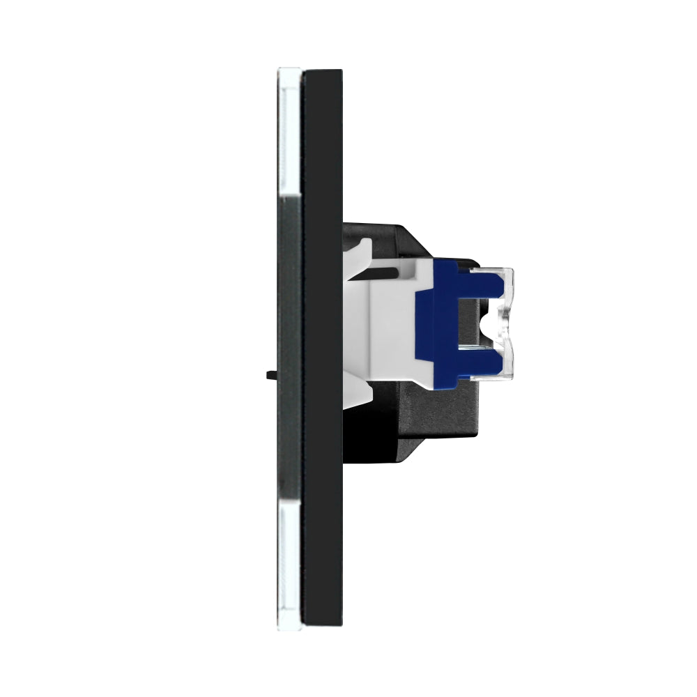 Priza Tripla Schuko + TV + Internet cu Rama Din Sticla Neagra