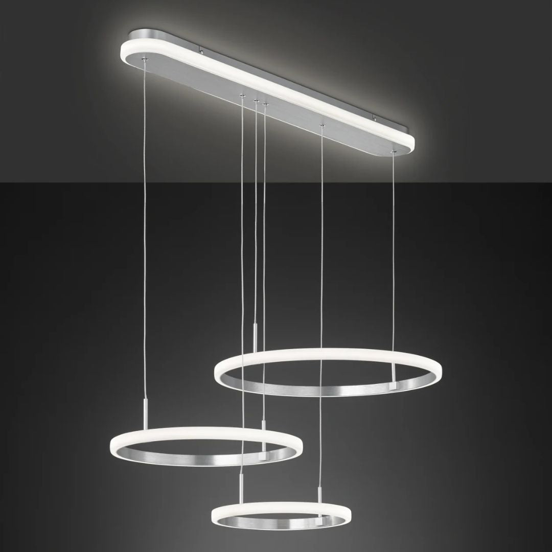 Candelabru LED cu lumina calda dimabil suspendat argintiu cu telecomanda Newa - 4100 Lumeni
