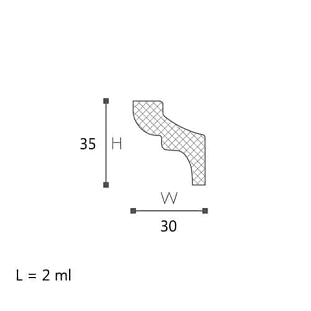 Cornisa pentru tavan din polistiren F - 3,3x3,3x200 cm