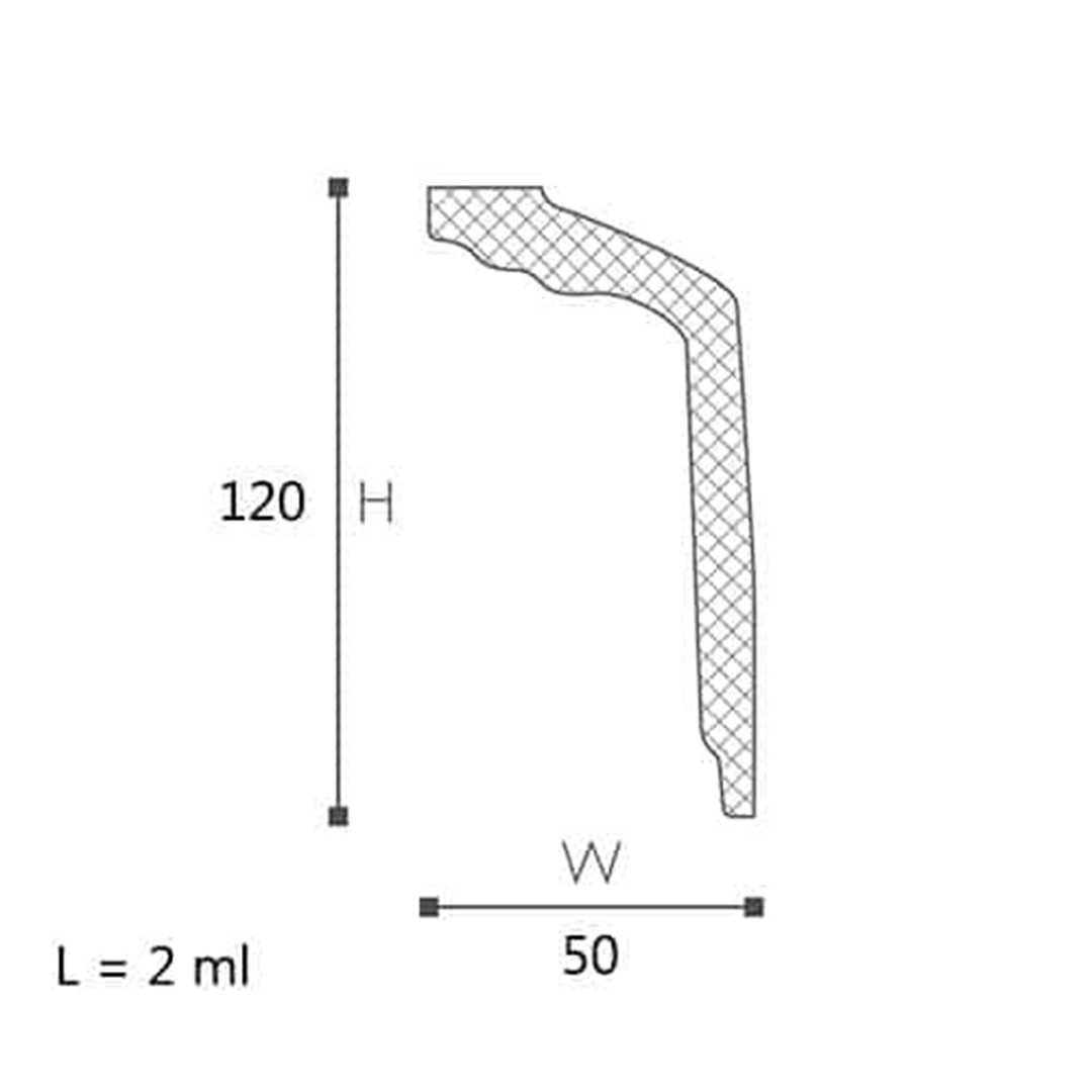Cornisa pentru tavan din polistiren GT - 12x5x200 cm