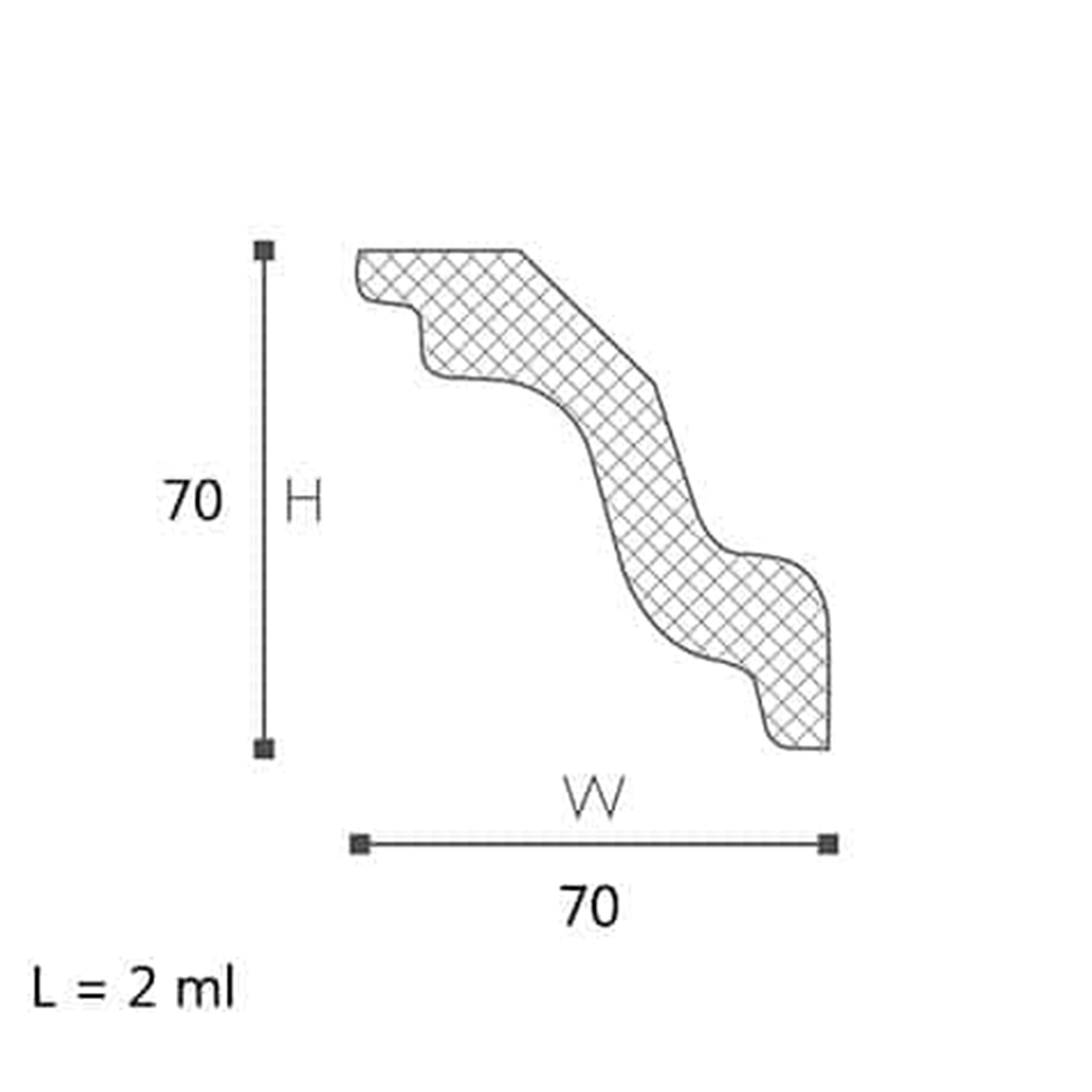 Cornisa pentru tavan din polistiren K - 7x7x200 cm