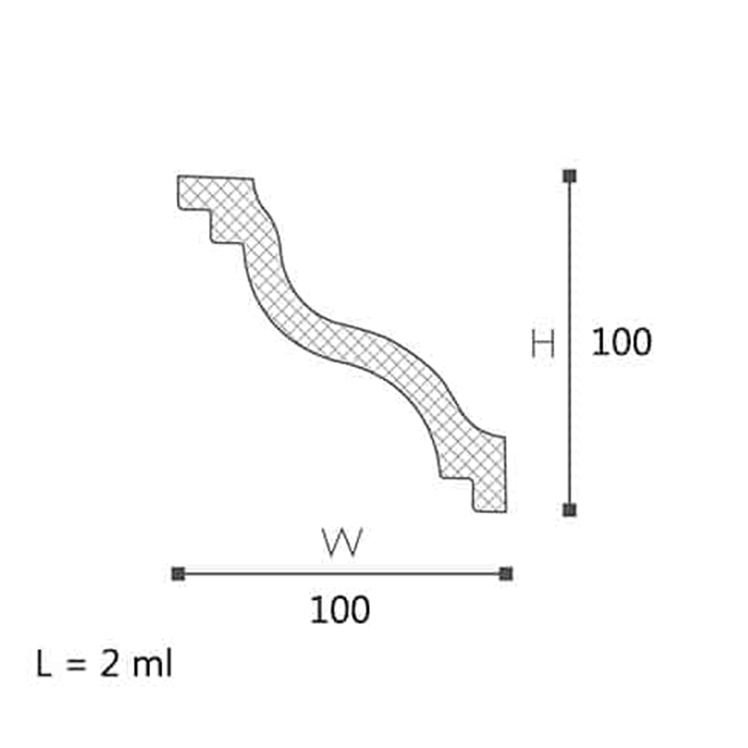 Cornisa pentru tavan din polistiren SL - 10x10x200 cm