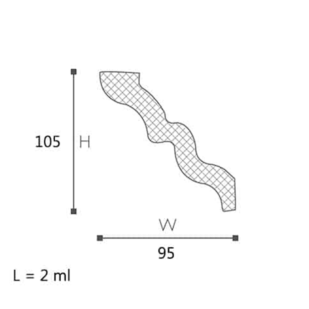 Cornisa pentru tavan din polistiren SM - 10,5x9,5x200 cm