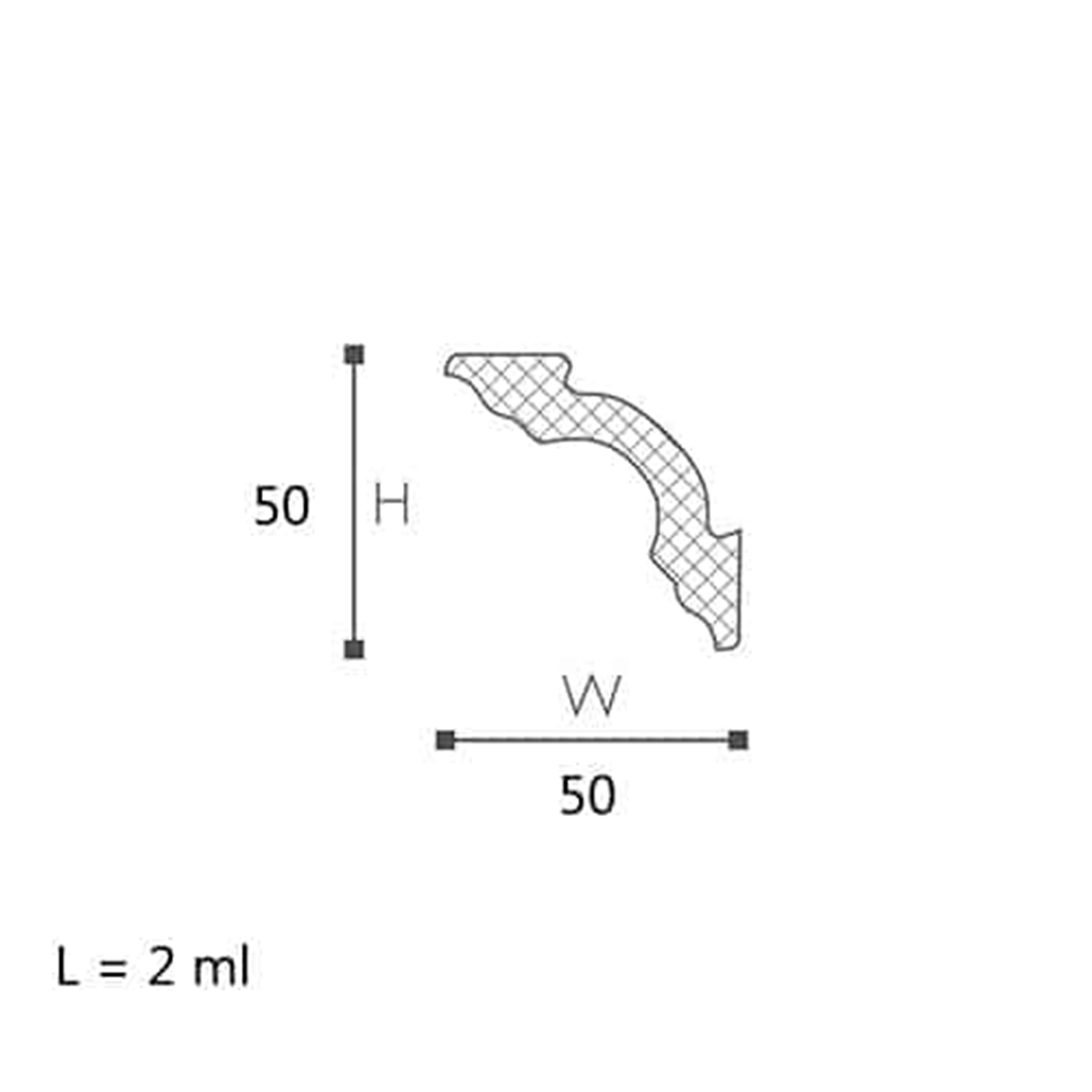 Cornisa pentru tavan din polistiren  A2 - 5x5x200 cm