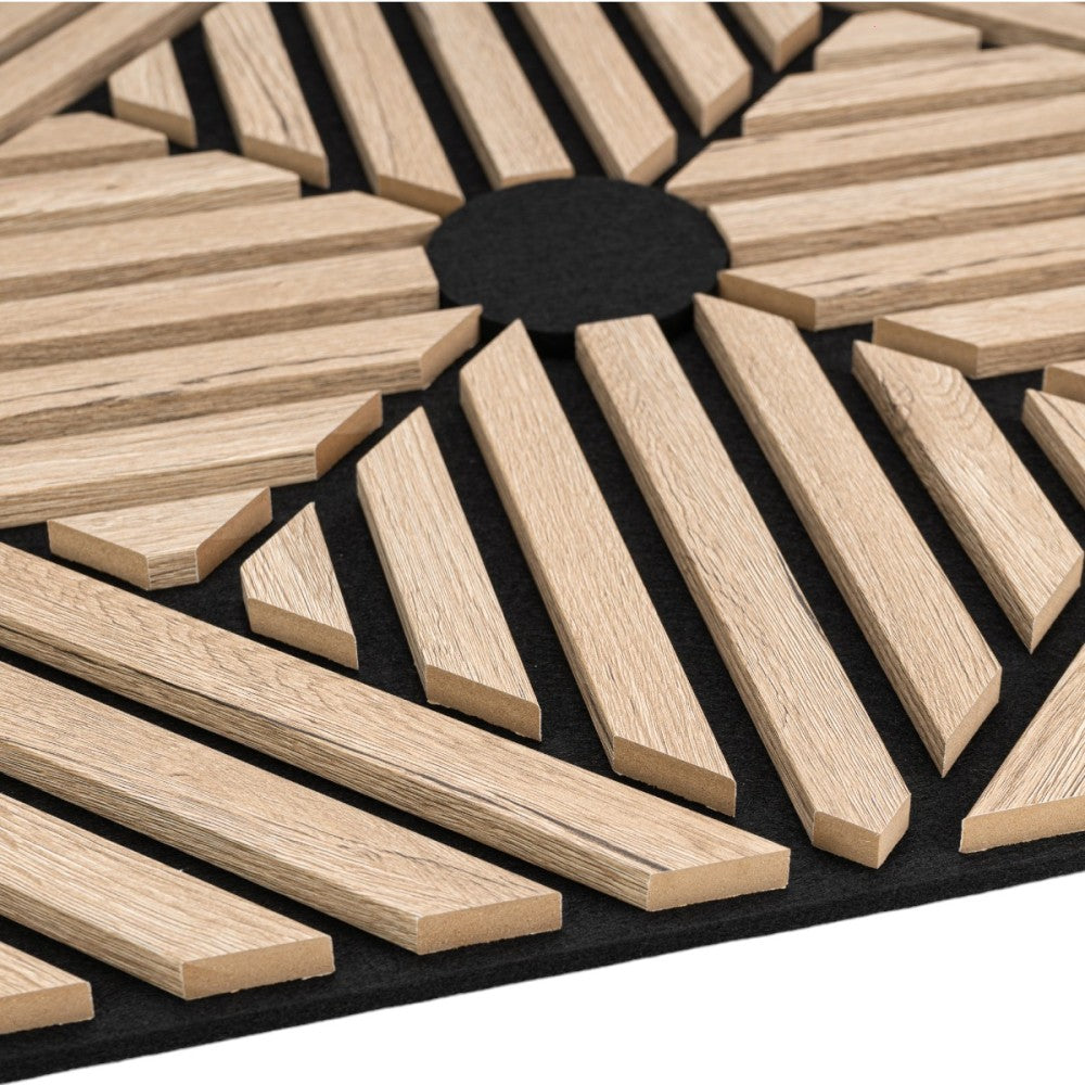 Panou 3D Stejar Inchis Fonoabsorbant din MDF si Pasla D6769 - 60x60x1.8 cm