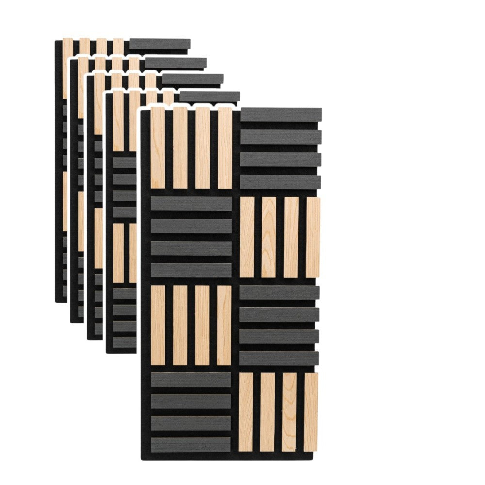 Panou 3D Stejar / Negru Fonoabsorbant din MDF si Pasla D6771 - 60x40x2.1 cm
