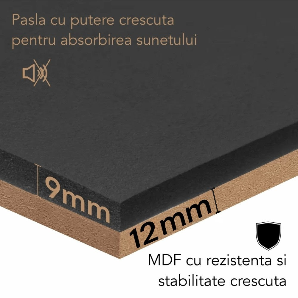 Panou 3D Gri Fonoabsorbant din MDF si Pasla D6776 - 60x40x2.1 cm