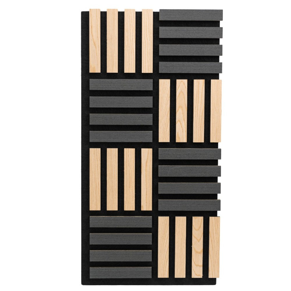 Panou 3D Stejar / Negru Fonoabsorbant din MDF si Pasla D6771 - 60x40x2.1 cm
