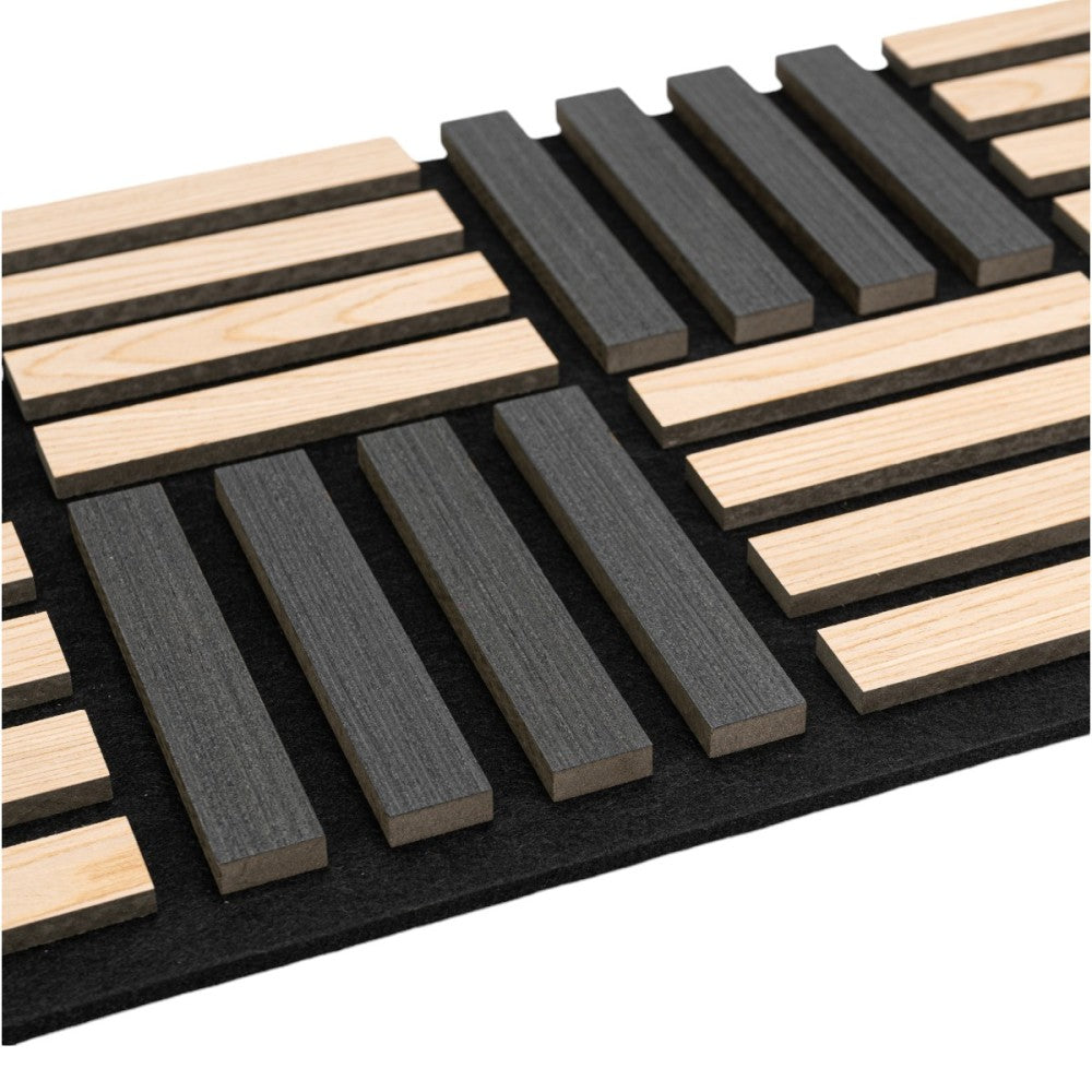 Panou 3D Stejar / Negru Fonoabsorbant din MDF si Pasla D6771 - 60x40x2.1 cm