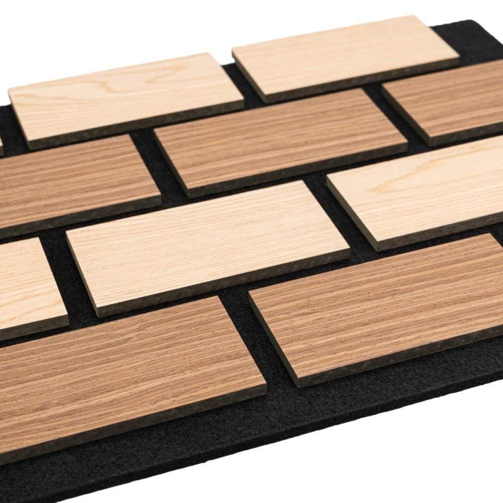 Panou 3D Stejar / Stejar Inchis Fonoabsorbant din MDF si Pasla D6775 - 60x40x2.1 cm