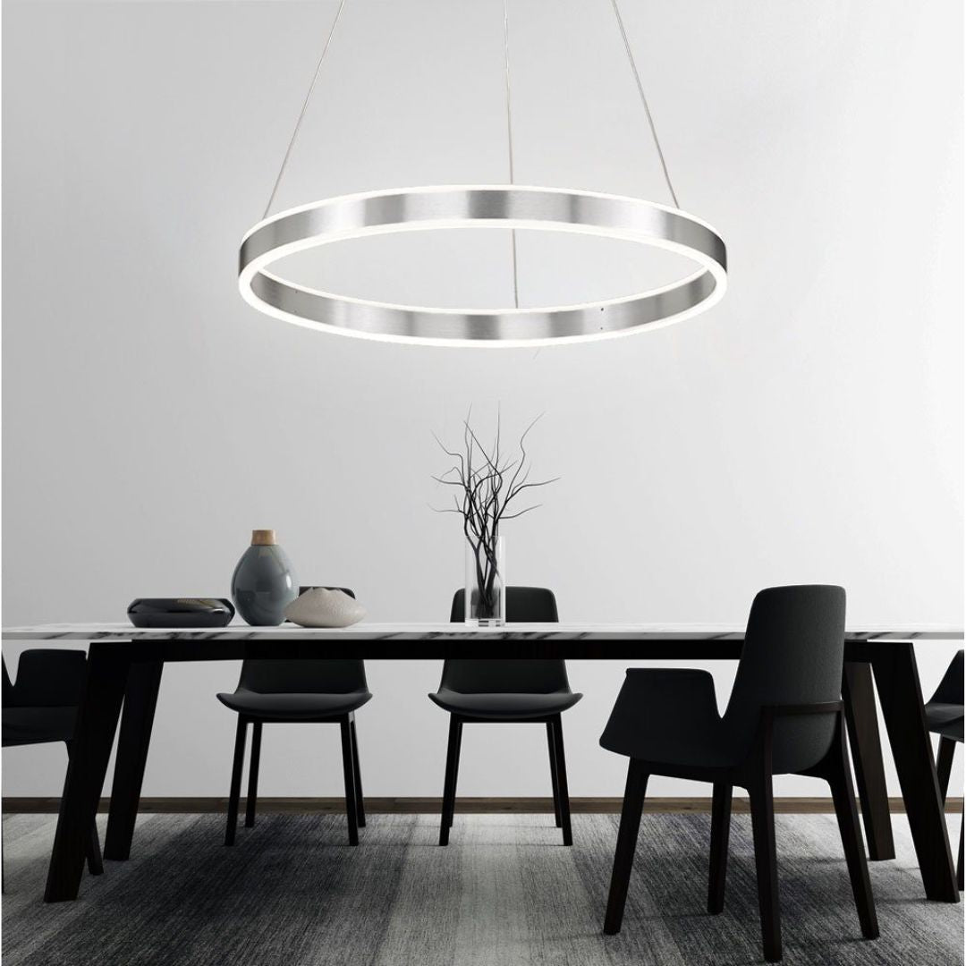 Lustra LED cu lumina calda dimabila suspendata argintie Lena - 2200 Lumeni