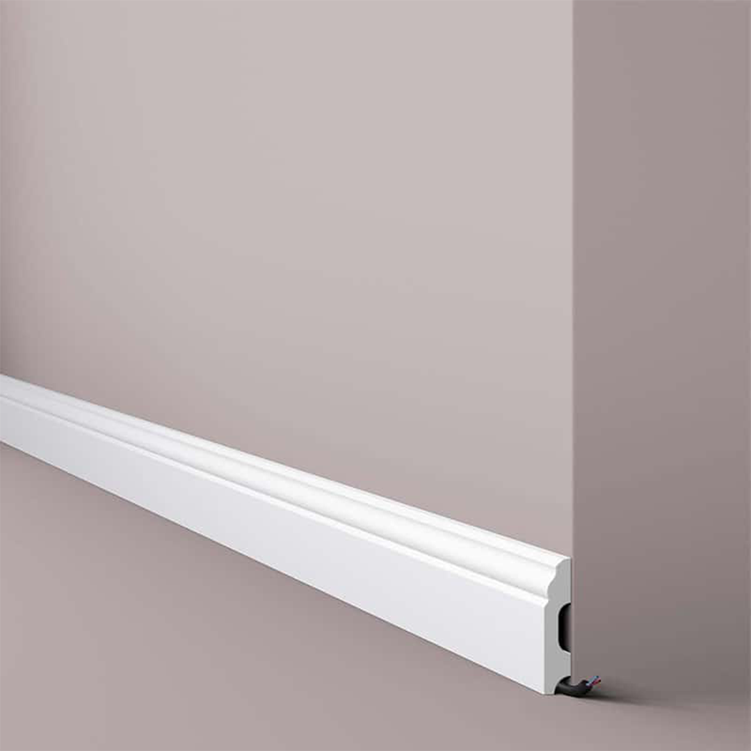 Plinta decorativa parchet alba din polimer dur Wallstyl FB1 60x13x2000