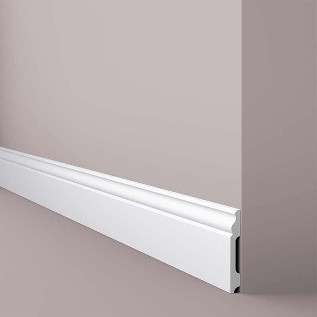 Plinta decorativa parchet alba din polistiren dur Wallstyl FB2 100x13x2000