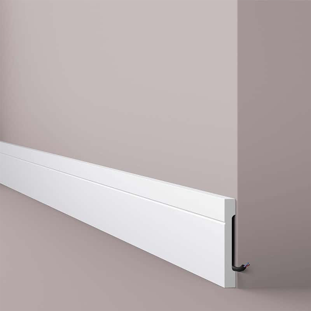 Plinta decorativa parchet alba din polimer dur Wallstyl FD2 110x15x2000