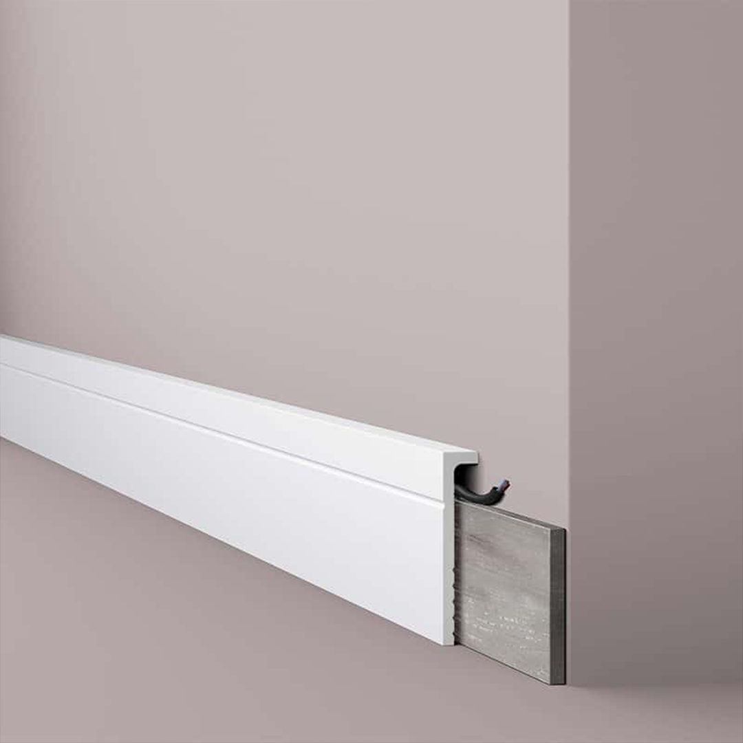 Plinta decorativa parchet alba din polistiren dur Wallstyl CF2 110x22x2000