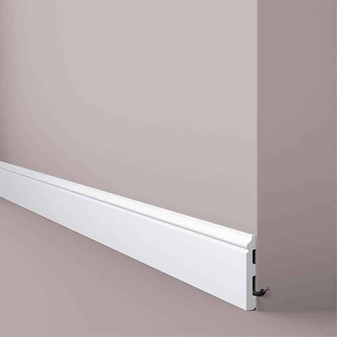 Plinta decorativa parchet alba din polimer dur Wallstyl FL1 80x13x2000