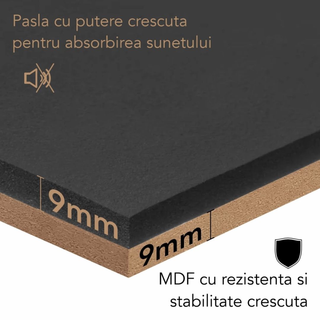 Panou 3D Gri Fonoabsorbant din MDF si Pasla D6757 – 90x45x1.8 cm