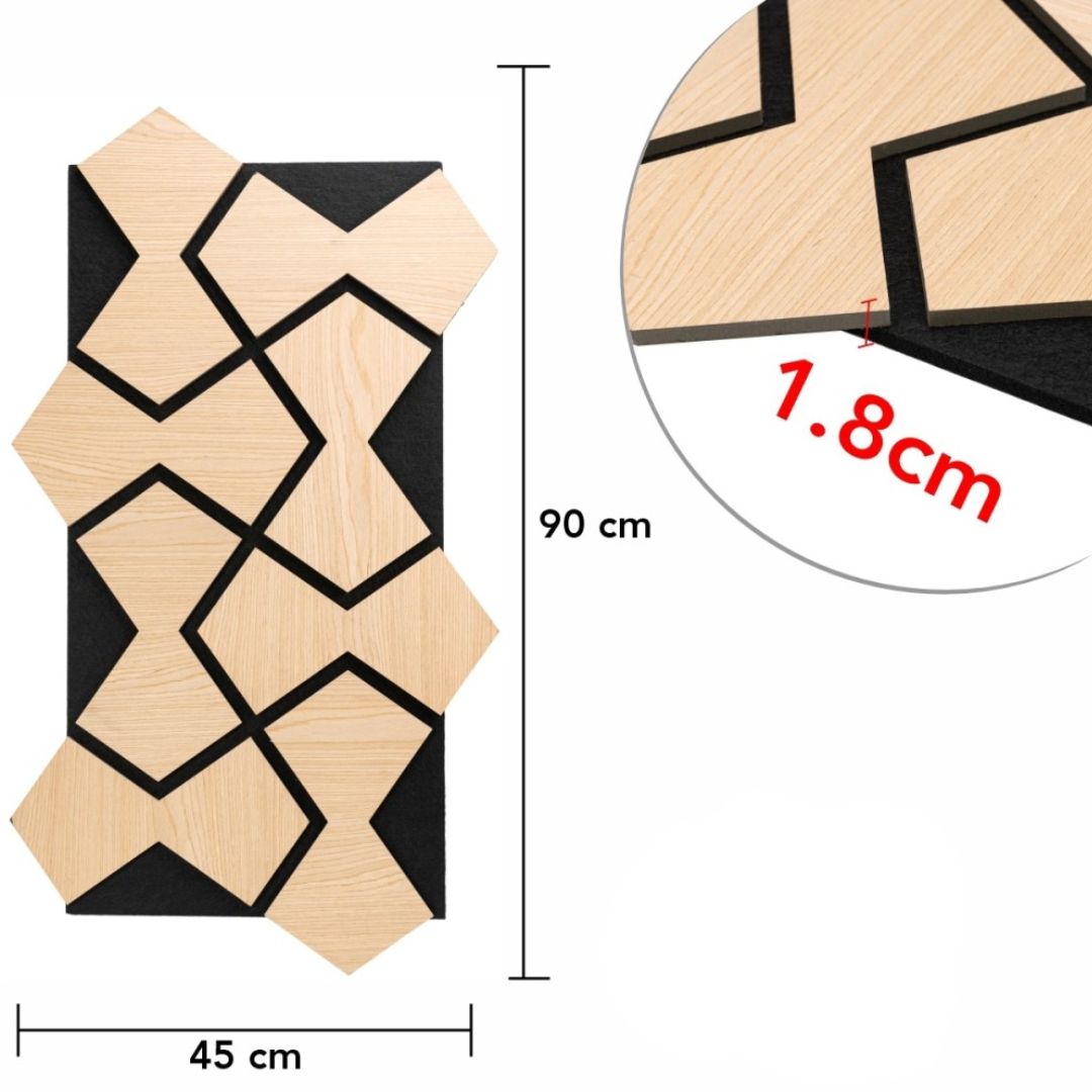Panou 3D Stejar Deschis Fonoabsorbant din MDF si Pasla D6754 – 90x45x1.8 cm