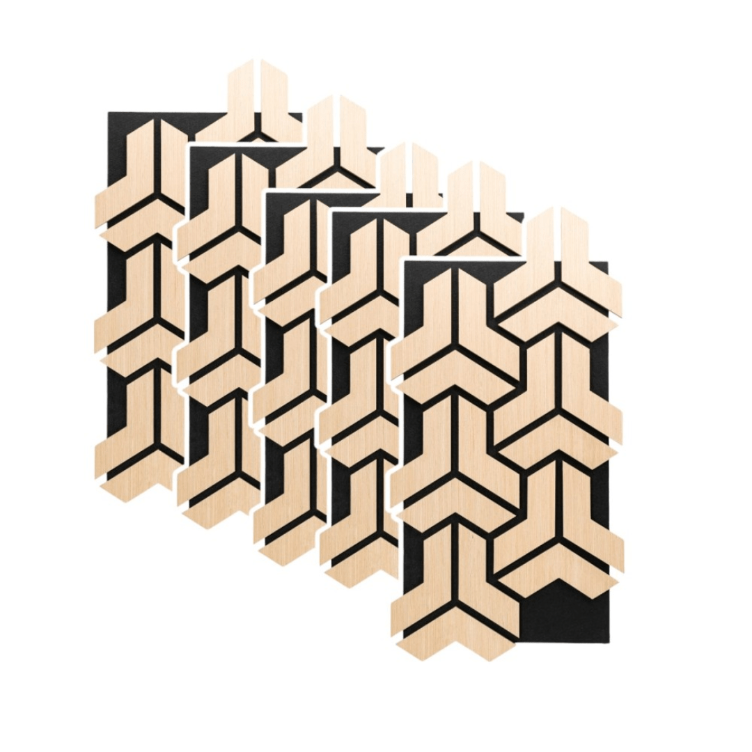 Panou 3D Stejar Deschis Fonoabsorbant din MDF si Pasla D6759 – 90x45x1.8 cm
