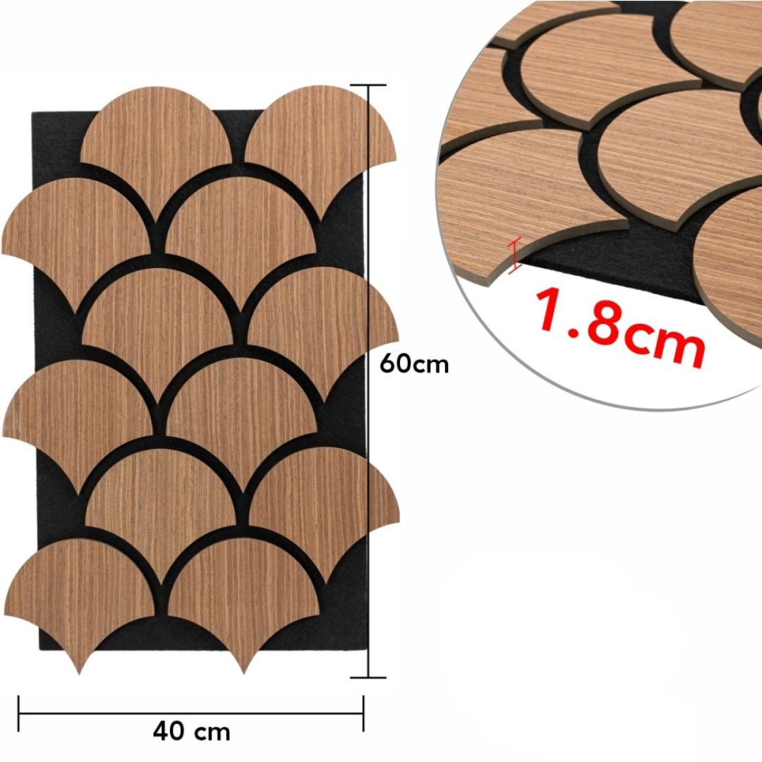 Panou 3D Stejar Inchis Fonoabsorbant din MDF si Pasla D6764 – 60x40x1.8 cm