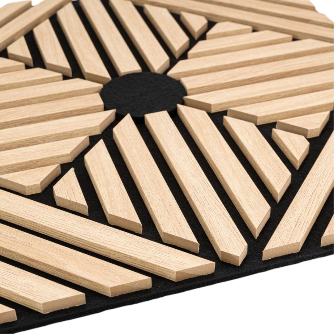 Panou 3D Stejar Fonoabsorbant din MDF si Pasla D6768 – 60x60x1.8 cm