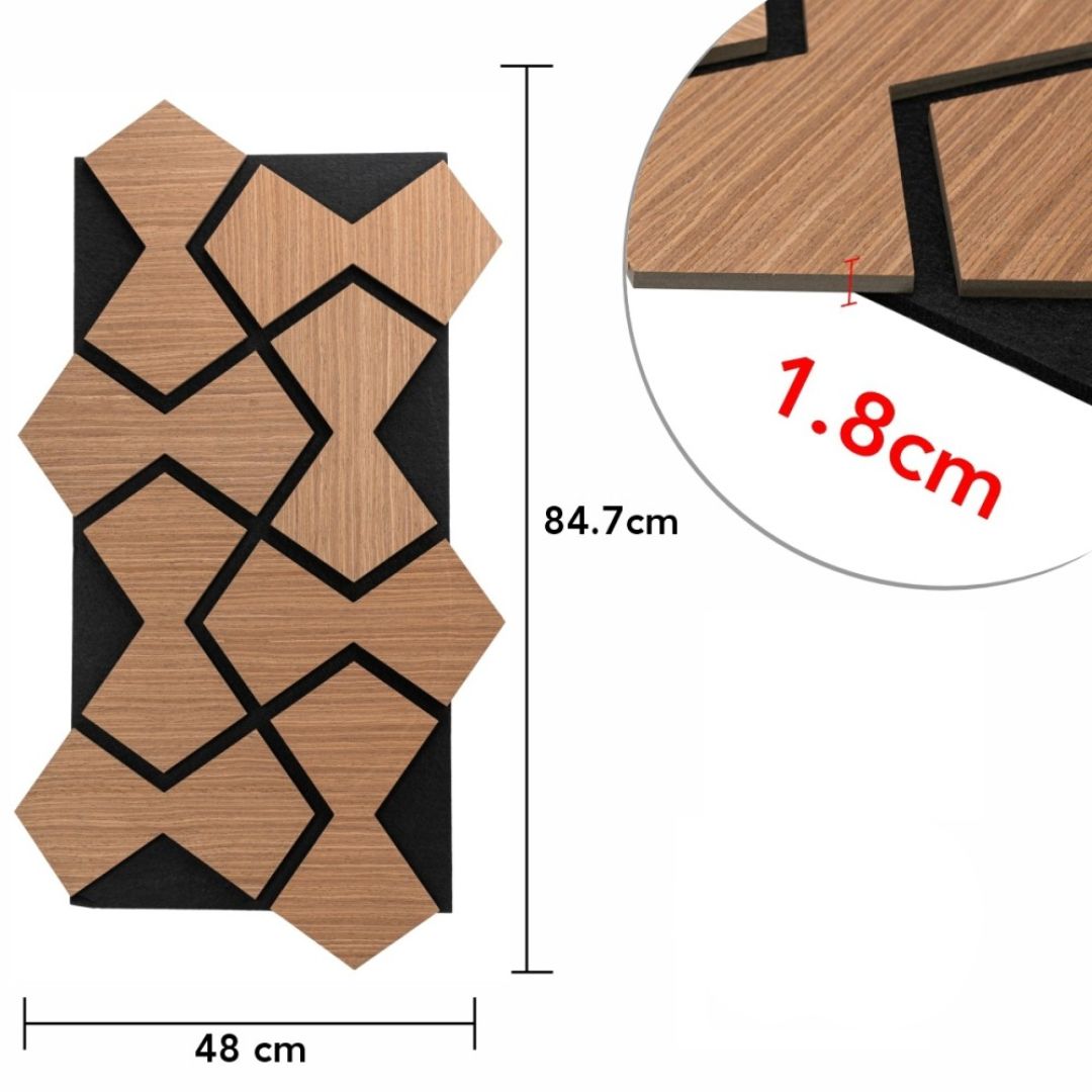 Panou 3D Stejar Inchis Fonoabsorbant din MDF si Pasla D6753 – 90x45x1.8 cm