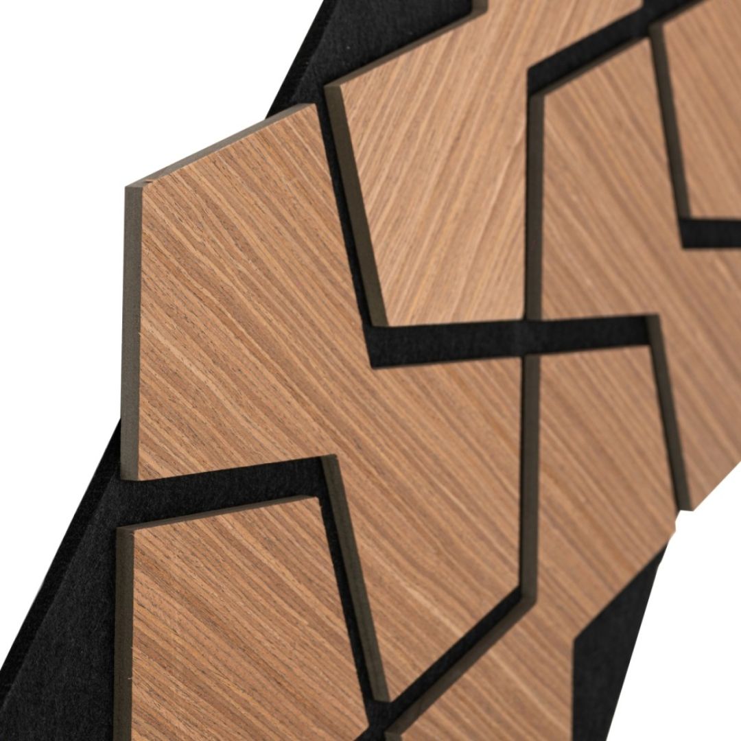 Panou 3D Stejar Inchis Fonoabsorbant din MDF si Pasla D6753 – 90x45x1.8 cm