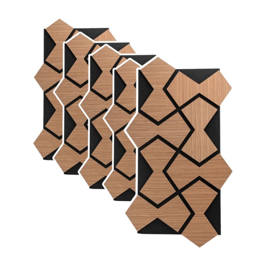 Panou 3D Stejar Inchis Fonoabsorbant din MDF si Pasla D6753 – 90x45x1.8 cm