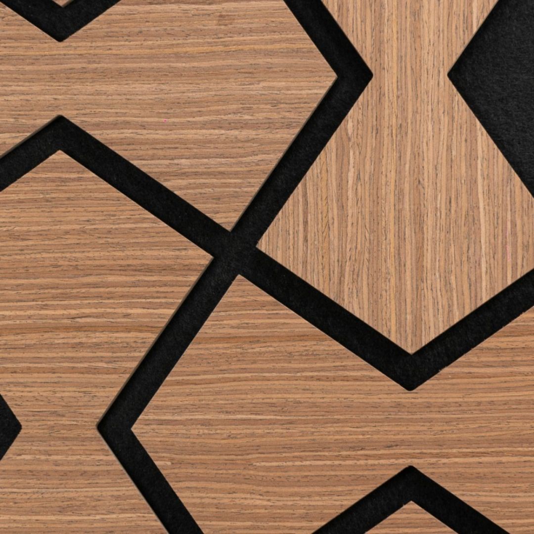 Panou 3D Stejar Inchis Fonoabsorbant din MDF si Pasla D6753 – 90x45x1.8 cm