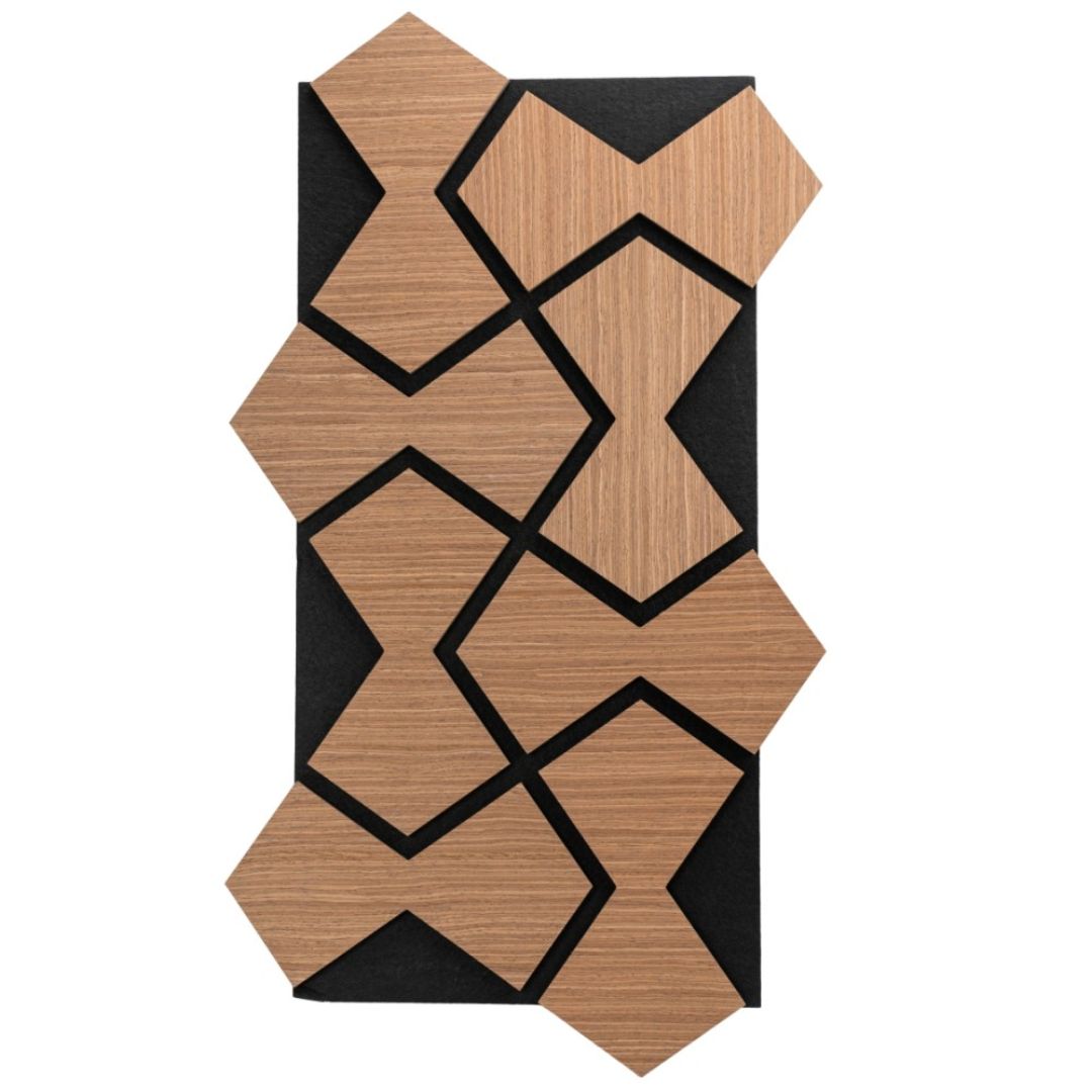 Panou 3D Stejar Inchis Fonoabsorbant din MDF si Pasla D6753 – 90x45x1.8 cm