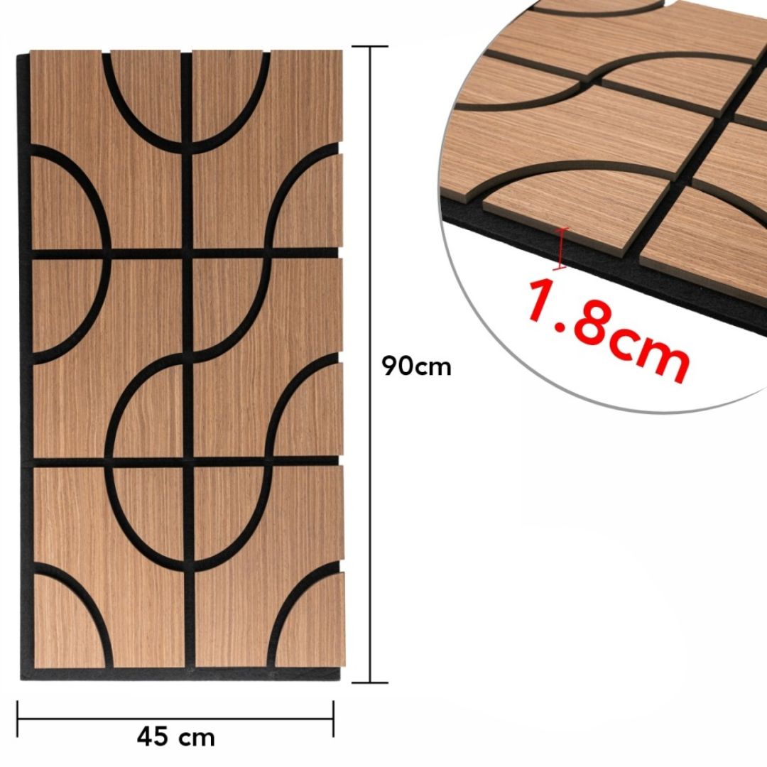 Panou 3D Stejar Inchis Fonoabsorbant din MDF si Pasla D6756 – 90x45x1.8 cm