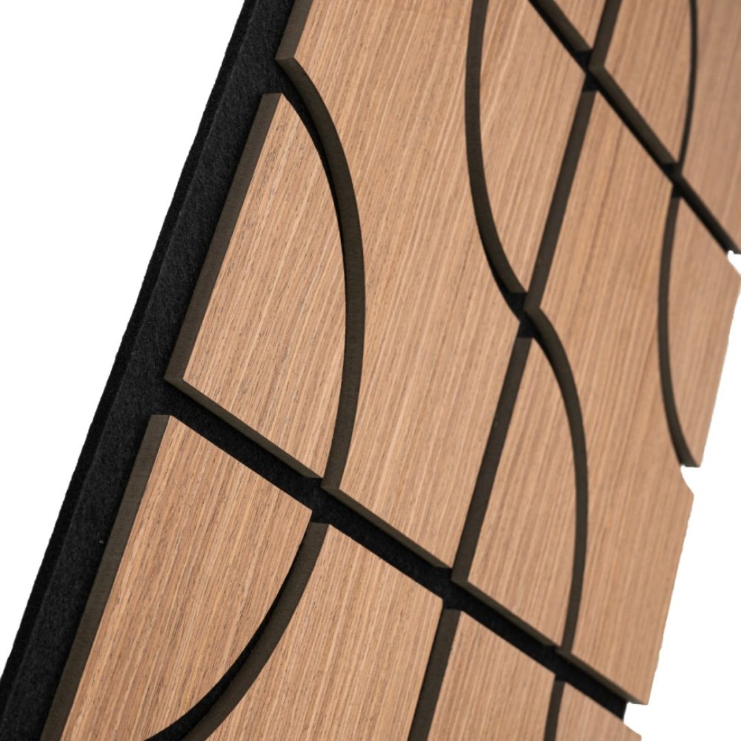 Panou 3D Stejar Inchis Fonoabsorbant din MDF si Pasla D6756 – 90x45x1.8 cm