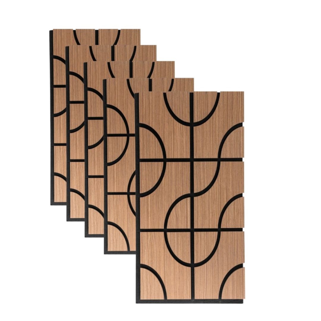 Panou 3D Stejar Inchis Fonoabsorbant din MDF si Pasla D6756 – 90x45x1.8 cm
