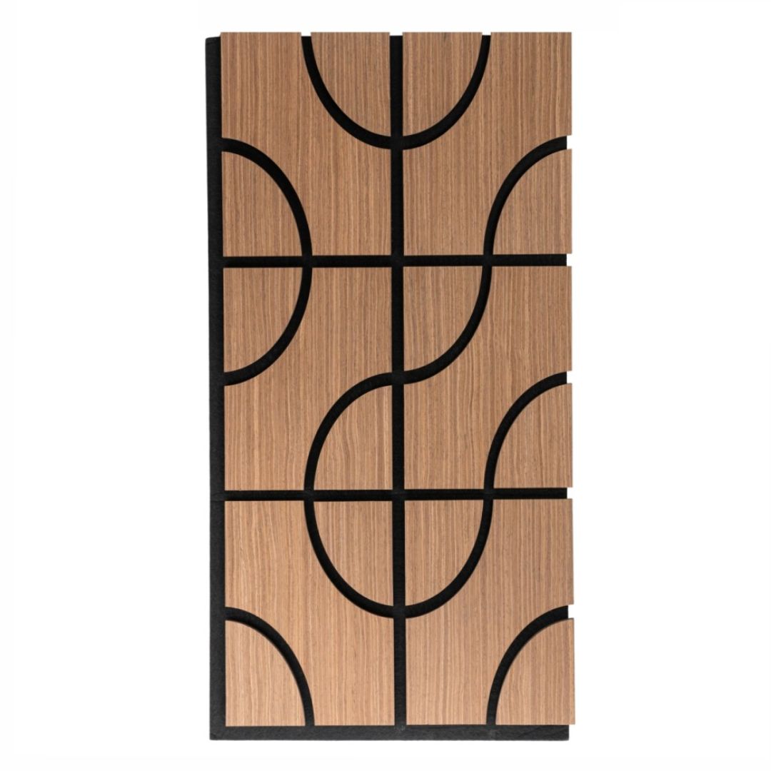 Panou 3D Stejar Inchis Fonoabsorbant din MDF si Pasla D6756 – 90x45x1.8 cm